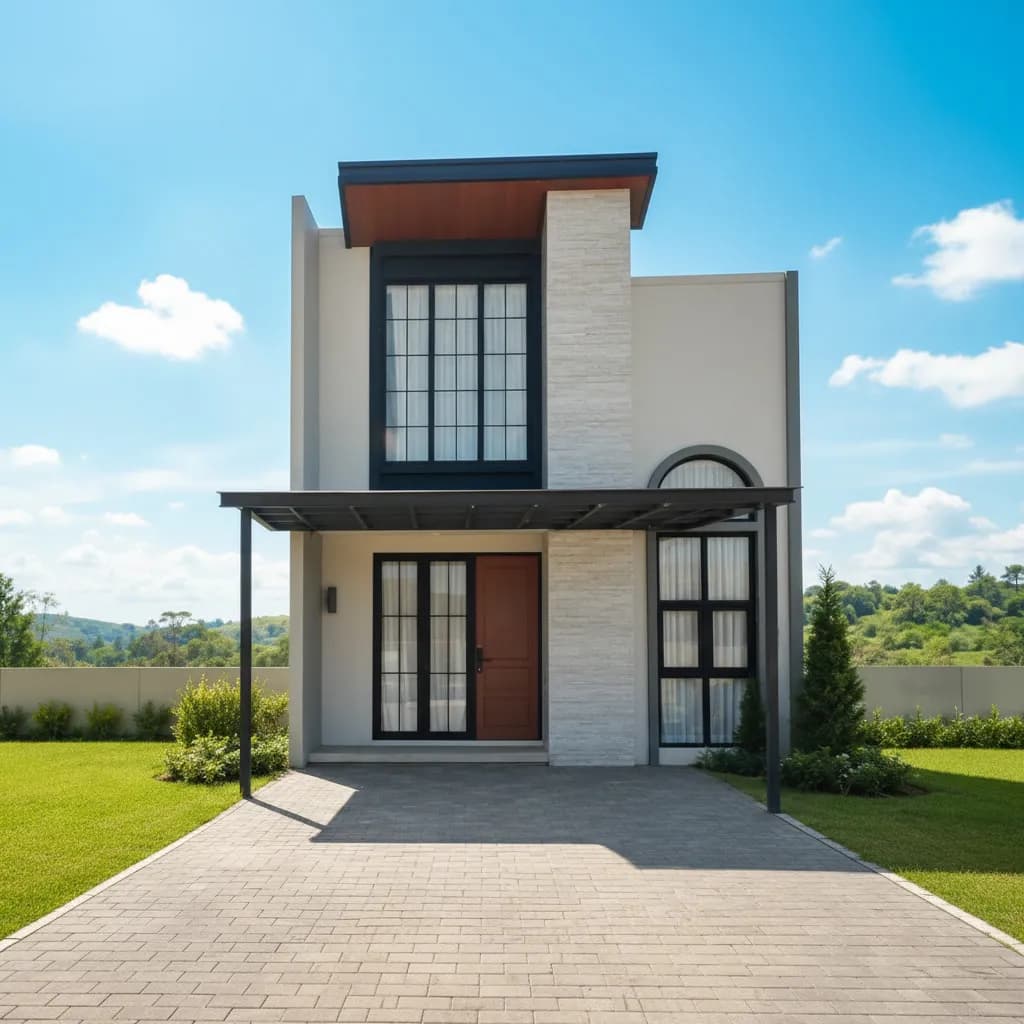 Fasad rumah Tipe Malta 47/72 1 lantai di Cluster Ladera Grand Duta City Parung