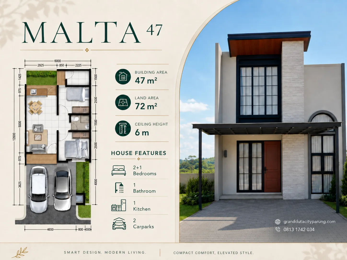 Denah tipe Malta 47/72 Cluster Ladera GDC Parung