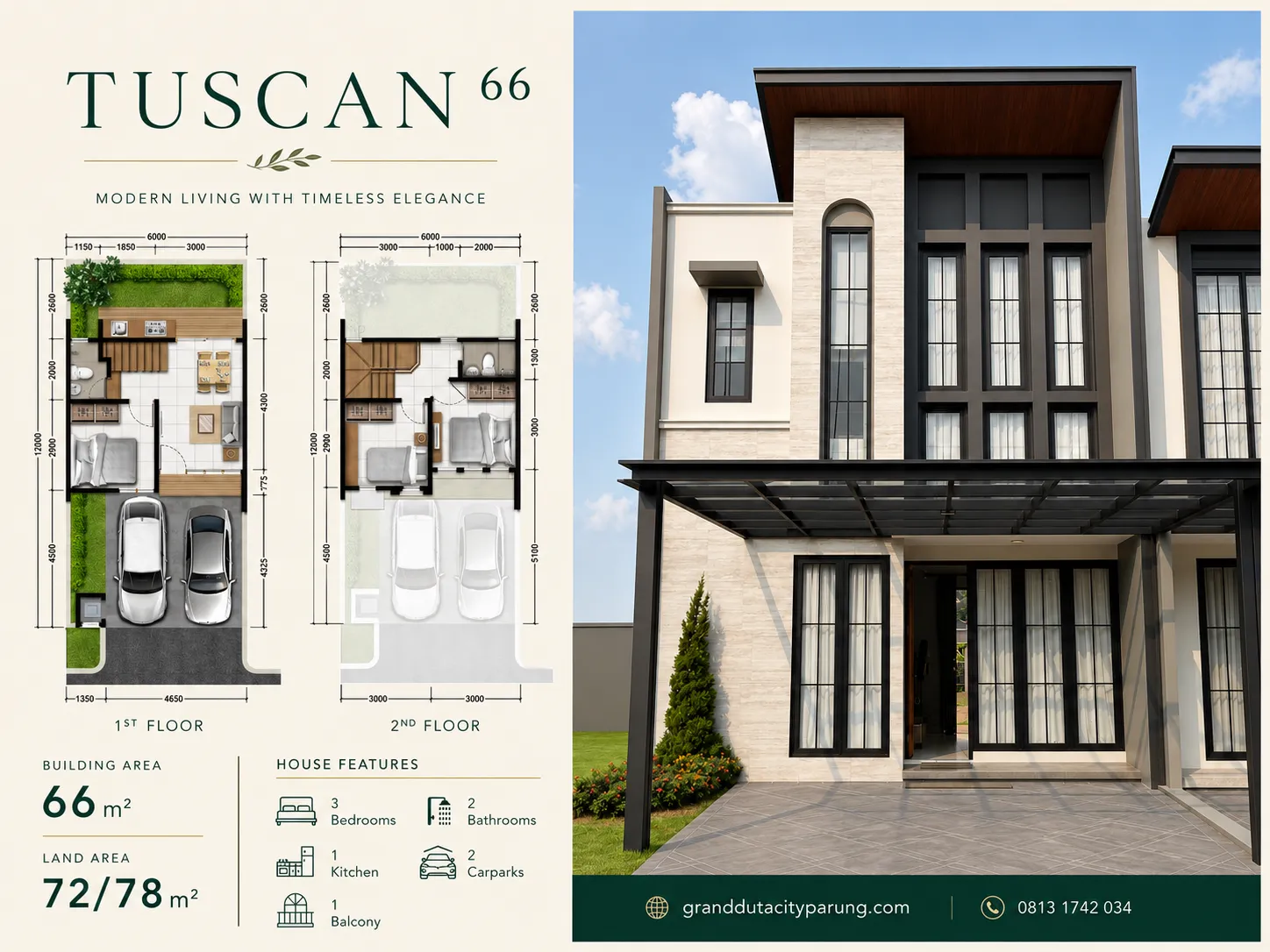 Denah tipe Tuscan 66/72 Cluster Ladera GDC Parung