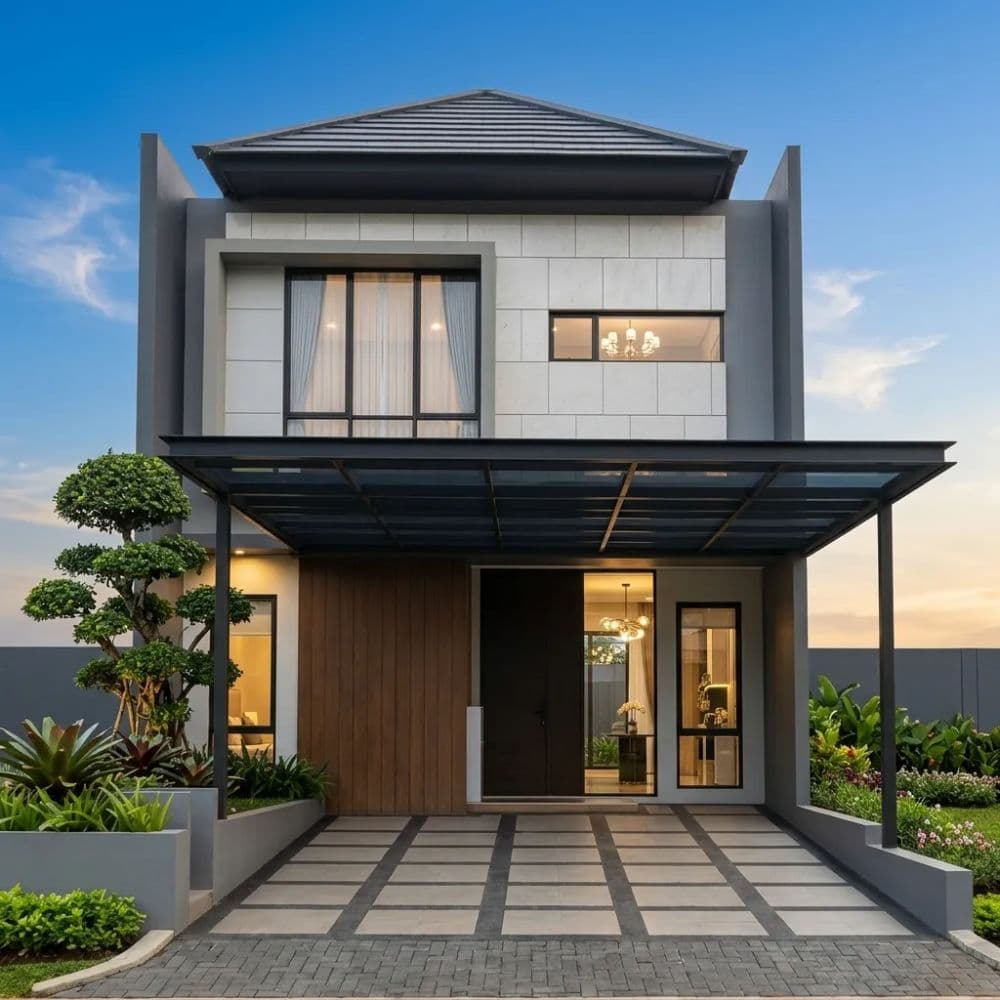 Tampilan Fasad Rumah Mewah 2 Lantai Tipe Alexandra di Grand Duta City Parung